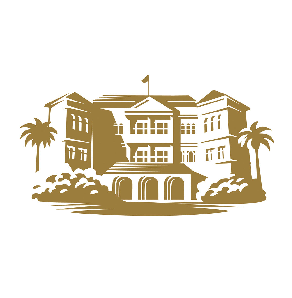 illustration icon line drawing of Raffles Hotel in Singapore, logo architectural